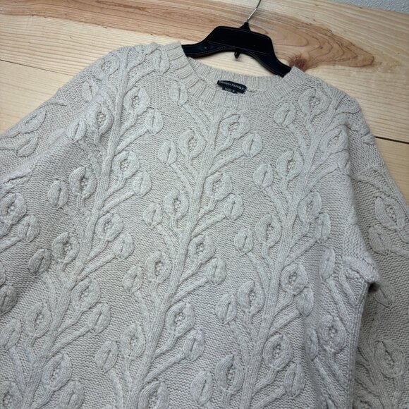 Vintage Banana Republic Sweater Mens Medium Cream Wool Fisherman Chunky Knit - Picture 3 of 13